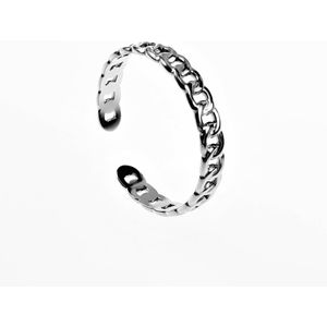 Cubaanse Ring Dames - Stalen Zilver Kleur - Verstelbaar Ring - Schakelring