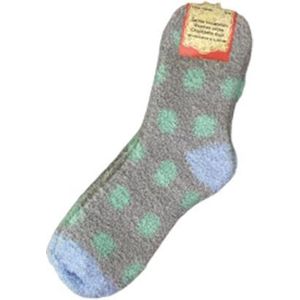 Super Soft huissokken STIP - Warme fluffy sokken - Grijs / Groen / Blauw - Maat 39 / 40 - 2 paar