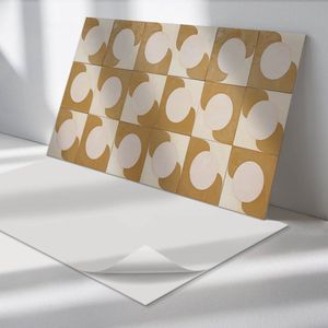 Wallfluent Vinyl Wandpaneel - Geometrische cirkels en bogen PVC Muurpaneel - 100 cm x 50 cm - Beige PVC wandpaneel - 1 stuk - Rechthoekig Wandbekleding Vinyl - Abstractie Wandpaneel - Zelfklevende Wandbekleding - Wandpaneel Keuken en Badkamer