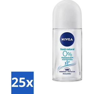 25 x Nivea - Roll-On - Alu Free - Fresh Natural - 0% Aluminum - 50 ml - Frisse Geur - Deodorant 50 Ml