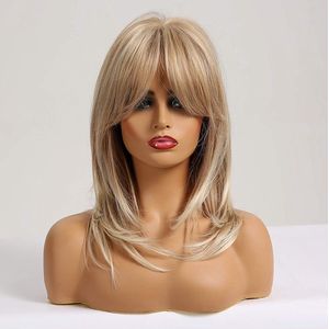 Lichtblonde pruiken voor vrouwen, schouderlengte, natuurlijke krullende pruiken voor dagelijks gebruik, voelen aan als echt haar