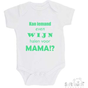 100% katoenen Romper ""Kan iemand even wijn halen voor mama!?"" moeder moederdag mama Unisex Katoen Wit/mint Maat 62/68