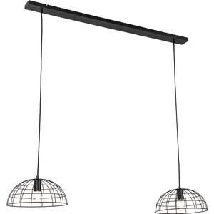 QAZQA hanze - Industriele Hanglamp eettafel voor boven de eettafel | in eetkamer - 2 lichts - L 142 cm - Zwart - Industrieel - Woonkamer | Slaapkamer | Keuken