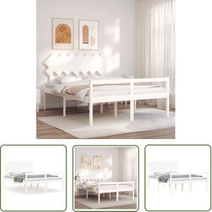 vidaXL Grenenhout Bed - Massief Hout Bed - Seniorenbed met hoofdbord massief hout wit - Seniors Bed - Boxspring Bed - Tweepersoons Bed