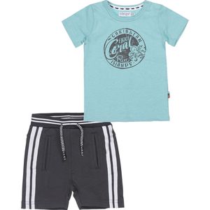 Dirkje - Kledingset(2delig) - Korte broek bruin met bies - Shirt turkoise met print - Maat 104