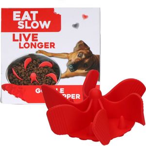 Eat Slow Live Longer Gobble Stopper - Anti schrok - Voerpuzzel - Slow Feeder - Voor honden en katten - 11 cm - Rood