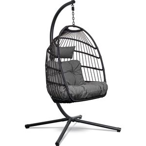 Swoods - Egg Hangstoel - Zwart/ Donkergrijs - Met Standaard