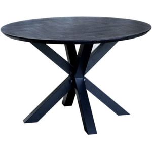 Eettafel rond eiken fineer zwart - 120 x 120 x 81 cm - Visgraat - Kruispoot