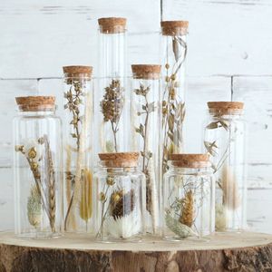 Comforder Droogbloemen in Glas - Gedroogde Bloemen Boeket met Vaas - Set van 8 - Inclusief Vaas - In Fles