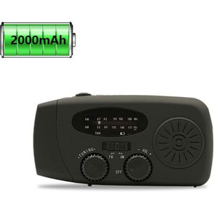 Colorful Sun® Noodradio op batterijen – Handmatig opwindbaar – Zonne-energie – Micro-USB – 2000mAh powerbank – AM/FM radio – LED zaklamp – SOS alarm – Voor noodsituaties – Zwart