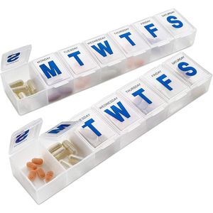Wekelijkse pillendoos - (2 stuks) Extra grote vitaminecontainers met gemakkelijk leesbare letters, BPA-vrij - Dagelijkse pillendoos voor op reis, 7 dagen