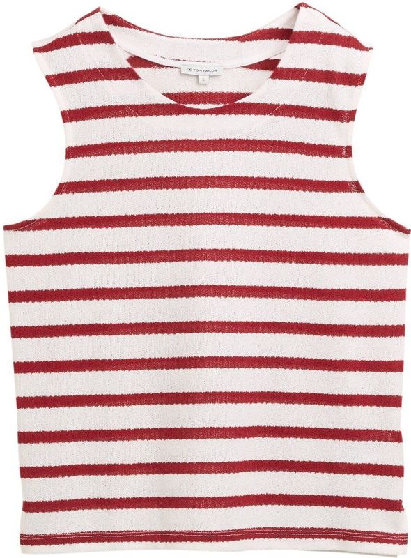 TOM TAILOR - Top - Robijnrood / Offwhite - Mouwloos - Normale Pasvorm