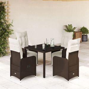 vidaXL 5-delige Bistroset met kussens bruin Tuinstoel - Bistroset - Lounge Set - Buitendecoratie - Poly Rattan