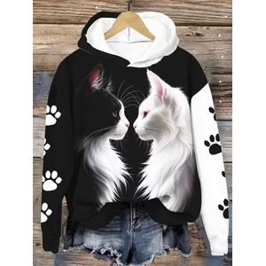Hoodie - kat - poes - poezenpootjes - vest - sweater - outdoortrui - trui - oversized - maat L