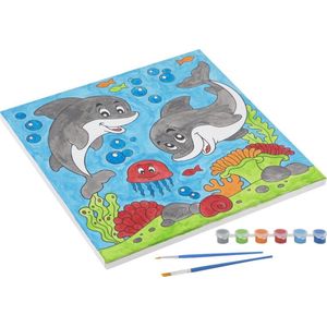 Grafix Schilderen op nummer | Paint by number | Formaat 30 X 30 CM | schilderen op nummer voor kinderen | Thema Dolfijn | 6 verfkleuren | 2 soorten penselen | geschikt voor kinderen 5 jaar