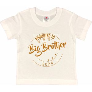 Shirt Aankondiging zwangerschap Promoted to Big Brother 2024 | korte mouw | Wit/tan | maat 134/140 zwangerschap aankondiging bekendmaking Baby big bro brother Grote Broer