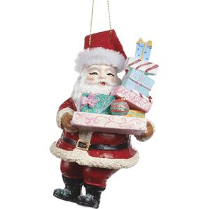 Viv! Christmas Kerstornament - Kerstman met cadeaus - rood wit blauw roze - 11,5cm