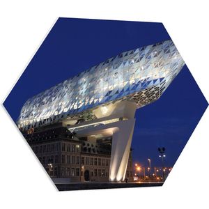 WallClassics - PVC Schuimplaat Hexagon - Havenhuis - Antwerpen - 70x60.9 cm Foto op Hexagon (Met Ophangsysteem)