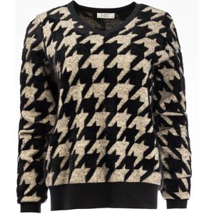 NED Trui Rowley Ls Rmj Furry Print Knit 25w1 U386 02 Ecru Black Dames Maat - S