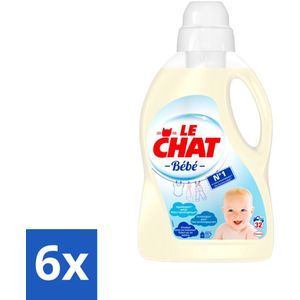 6 x Le Chat Vloeibaar Wasmiddel Bébé 32 Wasbeurten 1440 ml - Babywasmiddel - Hypoallergeen - Babyvlekken - Wasmiddel Voor Baby's - Babywas