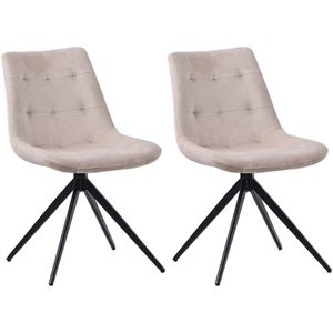 CLP Merna Set van 2 eetkamerstoelen - klassiek - Draaibaar - zonder armleuning - met rugleuning - Fluweel/creme