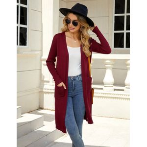 Dames maxi-cardigan, lichtgewicht, lange mouwen, open voorkant, casual vesten, duster met zakken