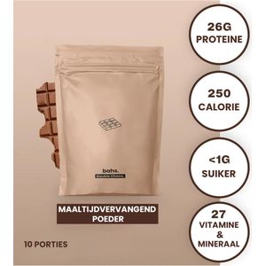 Bahs. Proteïne Maaltijd Poeder - Double Choco - Dubbele Choco - Gezond Sporten - Veganistisch Maaltijdvervanger - Rijk aan voedingsstoffen - Veel Eiwitten - 600gr - 10 Maaltijden