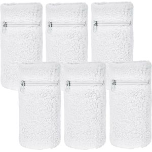 Arowell Premium Pols Zweetbandje Met Portemonnee En Rits – 12 x 8 Cm – Wit - 6 Stuks