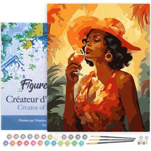 Figured'Art Schilderen op Nummer Volwassenen met lijst Art Deco Vrouw met een Glas- Handwerk acrylverf Kit DIY Compleet - 40x50cm Canvas al ingelijst