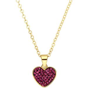 Lucardi Dames Stalen goldplated ketting hart kristal paars - Ketting - Staal - Goudkleurig - 47 cm
