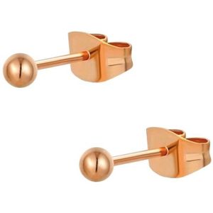 Fako Bijoux® - Oorbellen - Steker - RVS - Stainless Steel - Knopje - 3mm - Rosé Goudkleurig