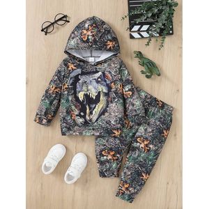 Dinosaurus huispak - hoodie - joggingpak - 3D - capuchon - maat 104/110