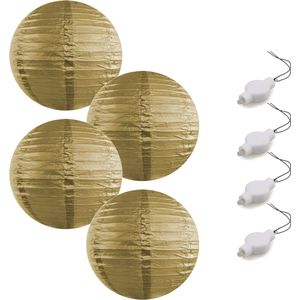 Setje van 4x stuks luxe gouden bolvormige party lampionnen 35 cm met lantaarnlampjes - Feest decoraties/versiering