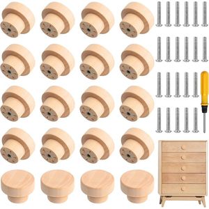 Houten meubelknoppen, 24 ronde houten lades, ladeknoppen, ladekast, ladekastknoppen met schroeven en schroevendraaier voor meubels, keuken, handgrepen, ladekast, lades