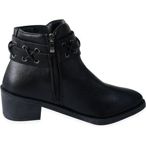 Provento - Enkellaarsjes Vrouwen Klassieke Mode Lage Hak Zip Riem Gesp Zwart Bruin Maat 40.5 EU