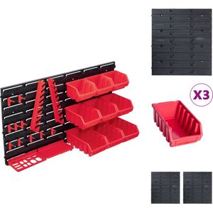 vidaXL Opbergbakkenset - Opbergbakkensets - Bakkenset - Bakkensets - 34-delige Opslagbakkenset met wandpanelen rood en zwart