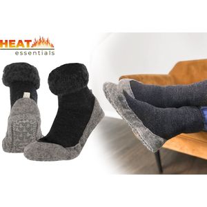 Heat Essentials Wollen Pantoffel Sokken - Antraciet - 39/40 - Pantoffels Dames - Sloffen Dames - Unisex - Antislip Sokken - Huissokken