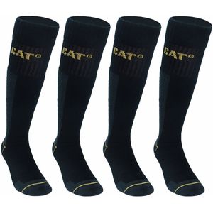 Caterpillar - Lange Werksokken - Kniehoogte - Versterkt op Hiel en Teen - Katoen Zwart - Set van 4 Paar