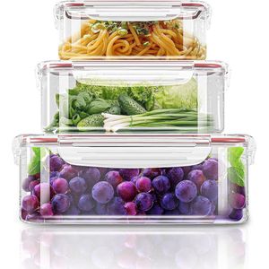 Pak van 6 luchtdichte kunststof voedselopslagcontainers met deksels (3 containers, 3 deksels) voedselopslagcontainers voor pantry - lekvrij, magnetron- en vriezerbestendig - BPA-vrij (rood)
