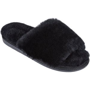 Fluffy Slipper Zwart - Echte Schapenvacht- met flexibele rubberen zool – Maat 36