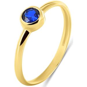Silventi 9NBSAM-G230018 Gouden Ring met Blauw Saffier 4mm Doorsnee - Dames - Maat 53 - 14 Karaat - Goud