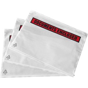 Kortpack - Paklijstenveloppen 225mm lang x 165mm breed - Met Opdruk: Documents Enclosed - A5 Formaat - Zelfklevend - 1000 Stuks - Doculops - Packing List - (015.0135)