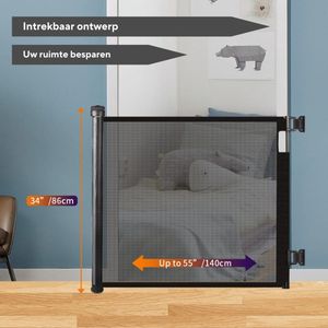 Household Wonders - Oprolbaar Traphekje - Veiligheidshekje - Kinderhekje - Hondenhek voor binnen - Traphekjes hond – Luxe Mesh - Zwart