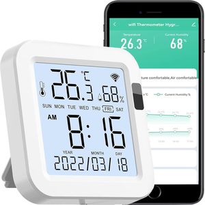 Lexium Wifi thermometer - Hygrometer - Luchtvochtigheidsmeter - Wifi thermostaat - Bluetooth thermometer - Thermometer app