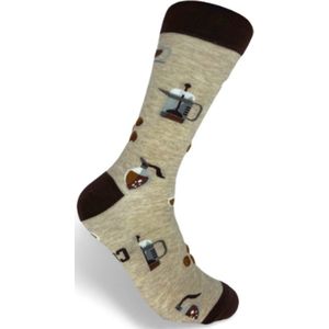 JustSockIt Koffie sokken beige - Sokken - Leuke sokken - Vrolijke sokken - Koffie cadeau - Cadeau voor mannen - Sokken met tekst
