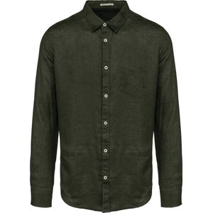 Afgewassen linnen herenoverhemd lange mouwen Organic Khaki - 3XL