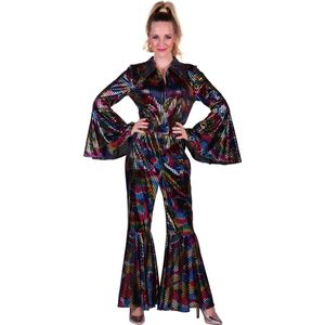 Catsuit Disco - Dames - Disco 80/90 - Hippie - Carnaval - Verkleedkleding - Zwart - Maat L