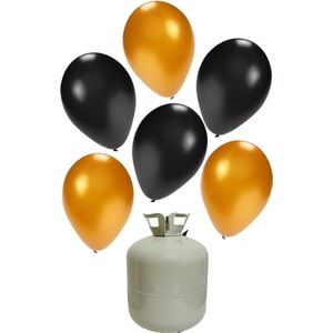 20x Helium ballonnen 27 cm zwart/goud + helium tank/cilinder - Oud & Nieuw - Thema versiering