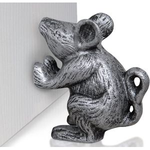 Decoratieve muis Deurstopper gemaakt van gietijzer-Heavy duty deurdeel-uniek, antiek design-mooi decoratief oppervlak, gevoerde krasbestendige vilten bodem-Boekstopper in zilver