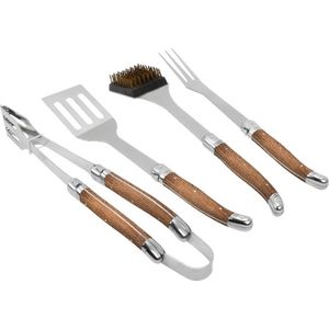 Barbecue Set, 4 delig, Eikenhout/RVS - Barbecuespatel, Vleesvork, Barbecueborstel, Barbecuetang - Laguiole by Haws